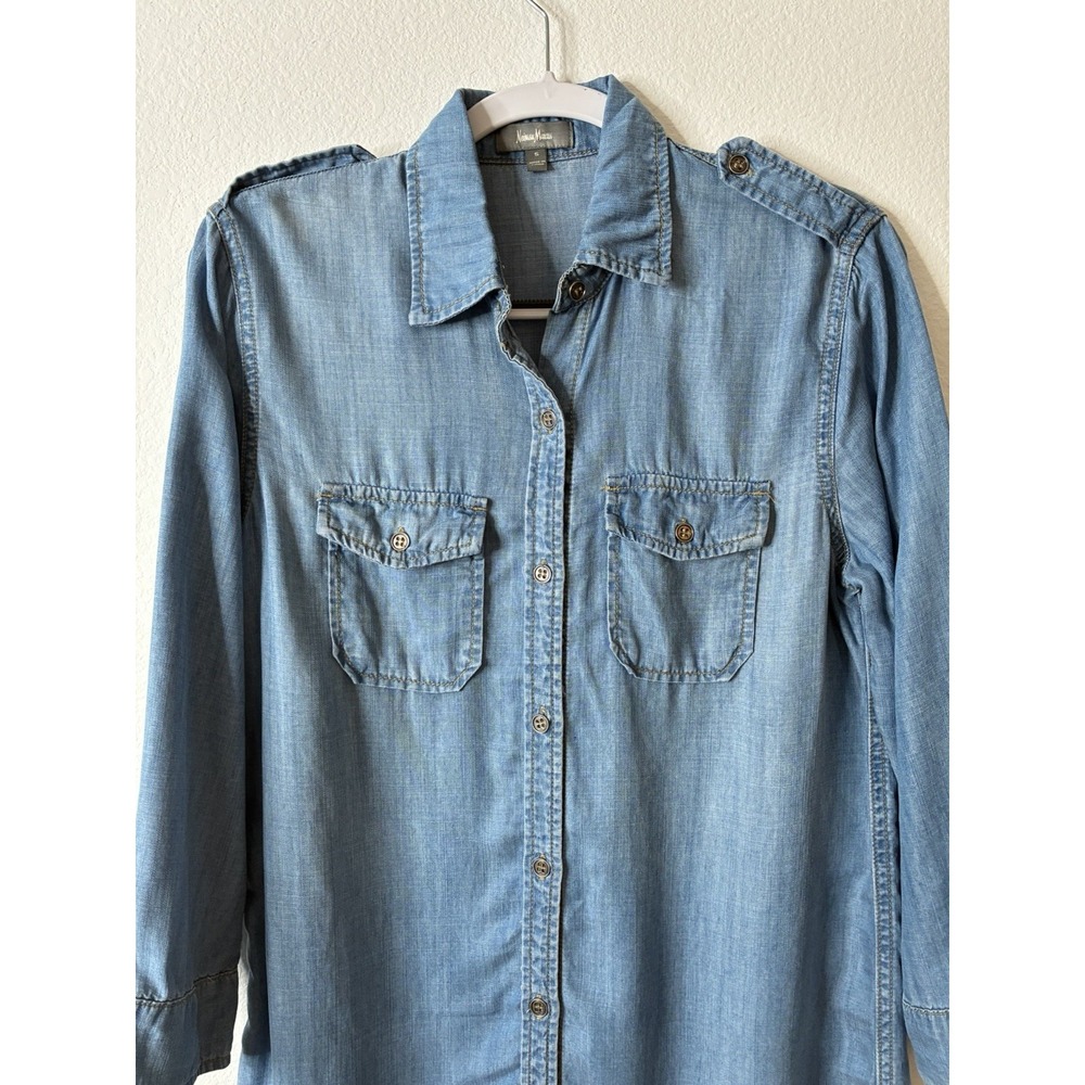 Neiman Marcus Shirt Dress Womens S Blue Denim Long Sleeve Button Up - Picture 7 of 12